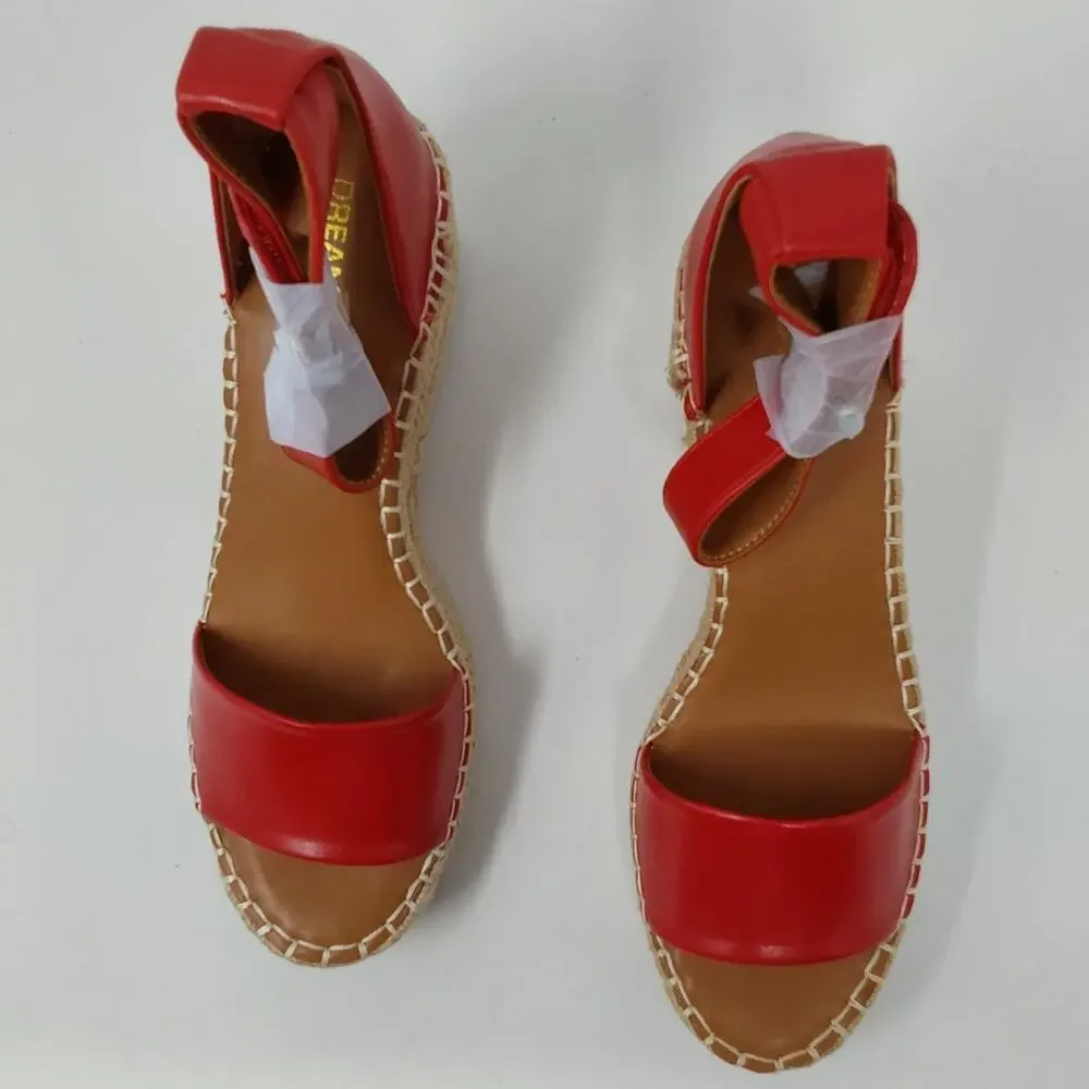 Dream Pairs Red Espadrille Wedge Sandals Ankle Strap Women's US 8 New
